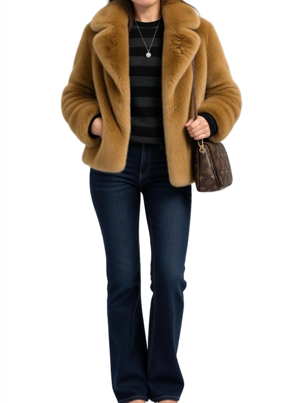 MSGM Made in Italy Camel Faux Fur Short Jacket Size 40